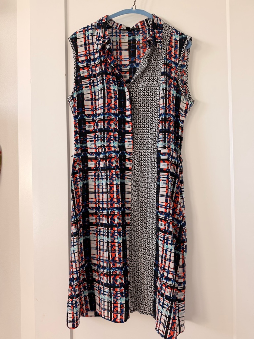 Sleeveless Silk Dress in Navy, Coral & White Sz 12 Misha Nonoo